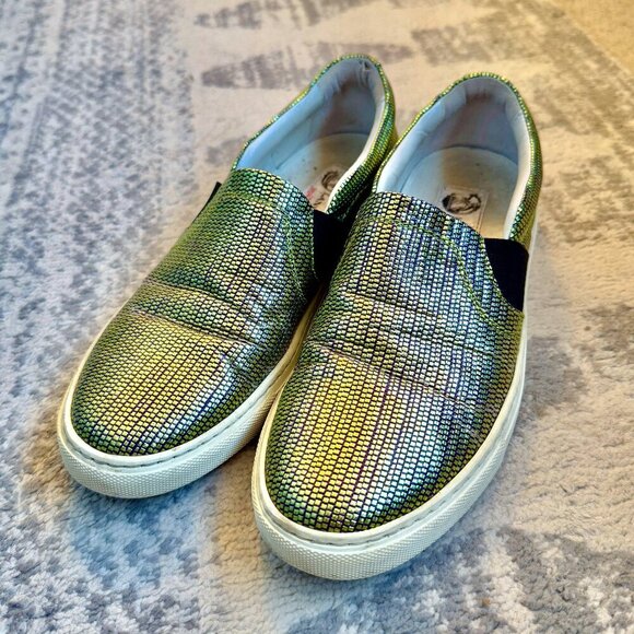 Lanvin Metallic Green-Gold Slip On Runners - Picture 3 of 9